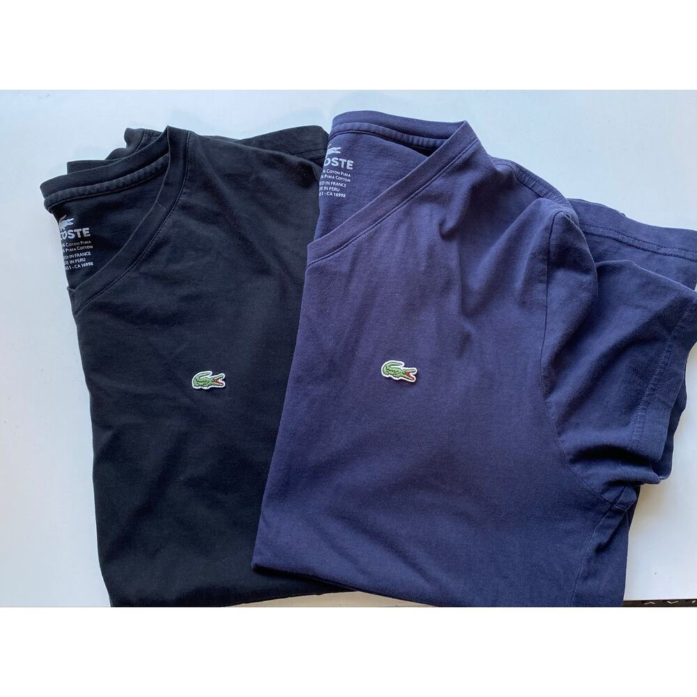 Lacoste Pima Cotton V-Neck T-Shirt Lot of 2 Black & Navy Men's Size 5 Large